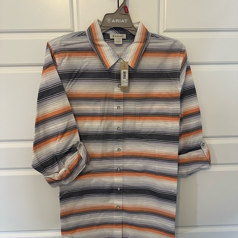 Ariat Orange and Gray Casual Button Down Shirt